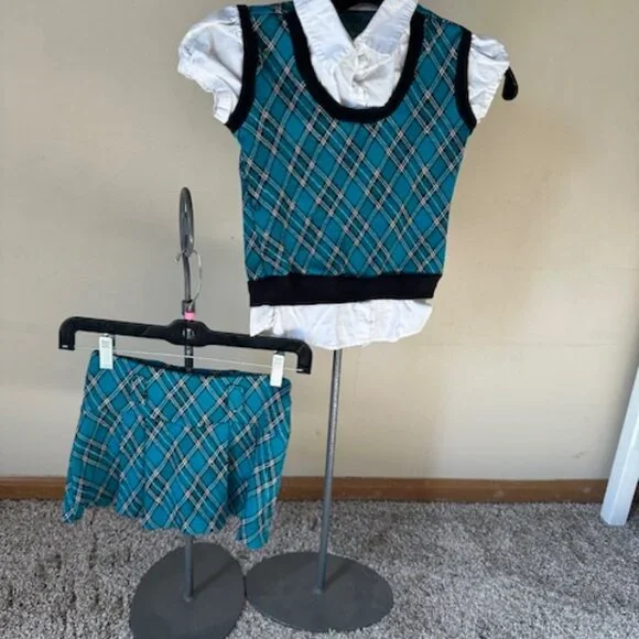 Beautees 2 pc Teal & Black Plaid Skirt & Top Set 8492 - Picture 2 of 8
